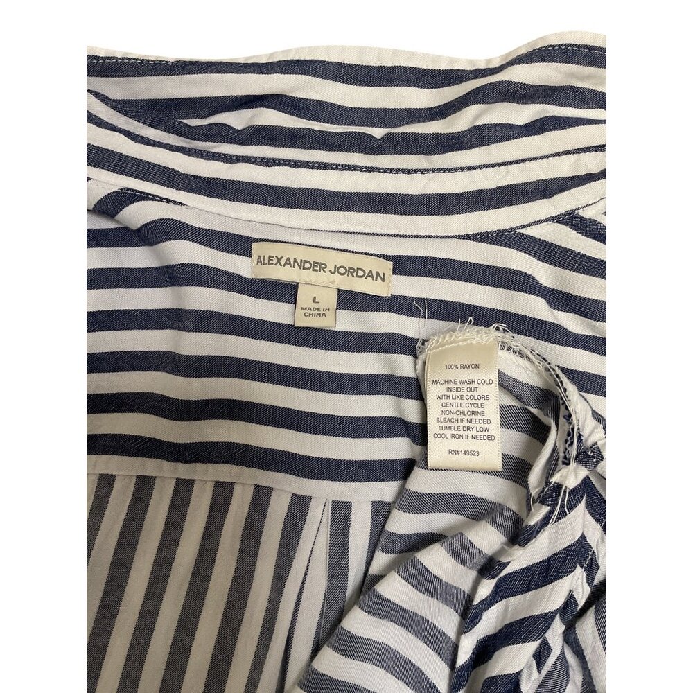Alexander Jordan Blue & White Striped Button-Down Rayon Blouse Size L - Picture 5 of 5